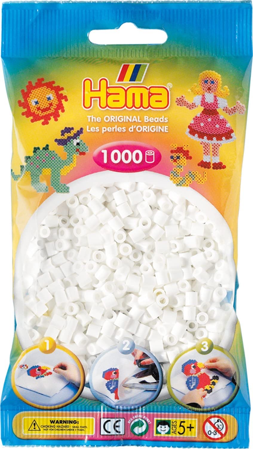 Hama - Bustina Perline 1000 Pezzi, Colore: Bianco - AMA207-01