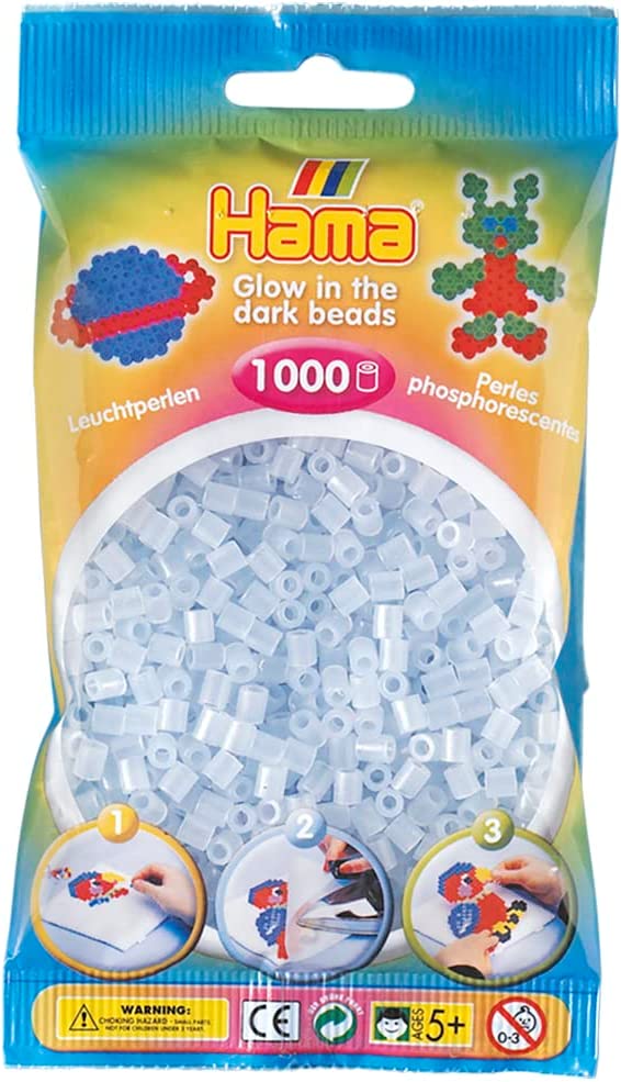 Hama - Bustina Perline Fosforescenti, 1000 Pezzi, Colore: Blu fosforescente  - AMA207-57