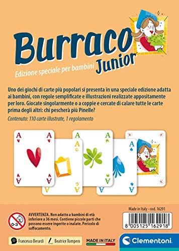 Clementoni- Carte da Gioco-Burraco Junior-Made in Italy-Giochi per Tutta la  Famiglia (Versione in Italiano), 7 Anni+, 16291