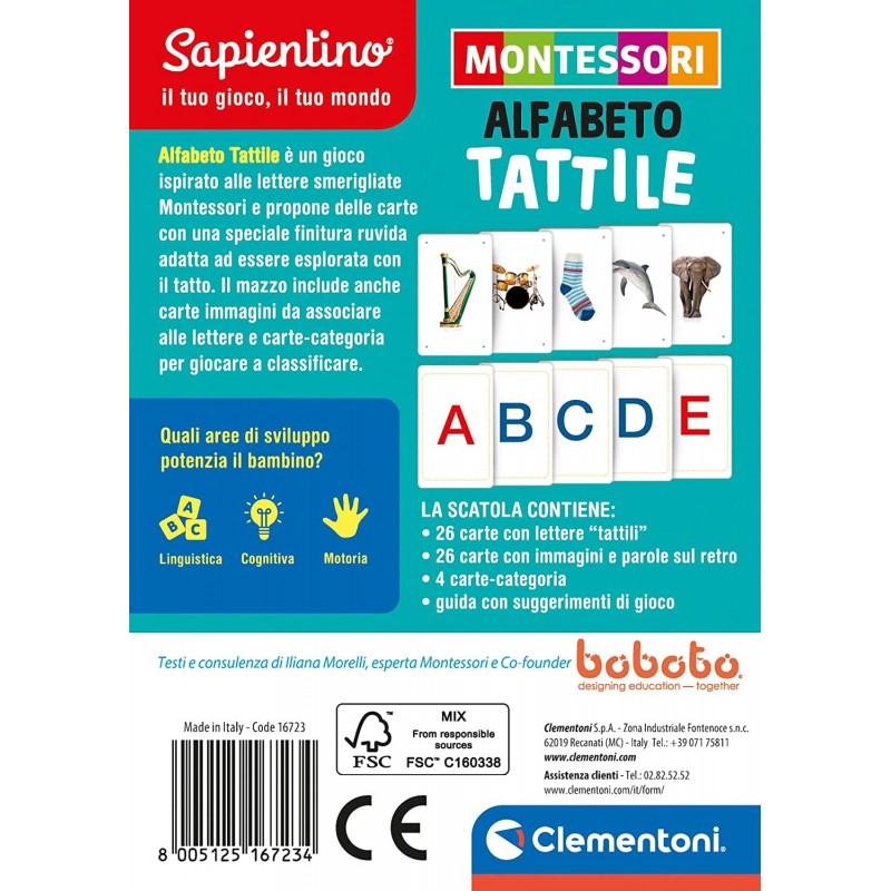 Clementoni Sapientino Montessori Carte Alfabeto Tattile Gioco