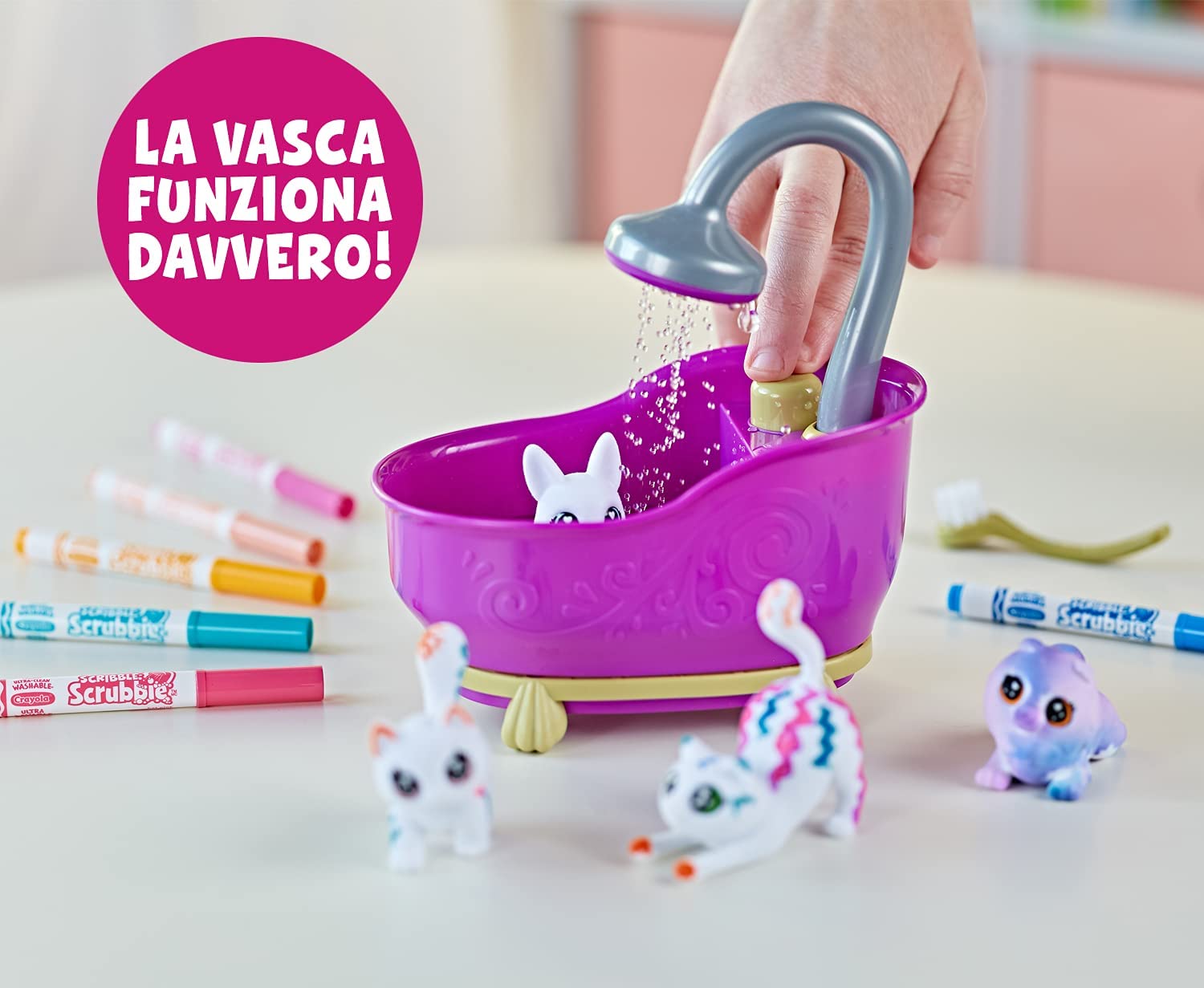 Crayola - Washimals Pets - Set Attività Colora Lava Ricolora con Cuccioli  con Vasca da Bagno Funzionante - CRA74-7453