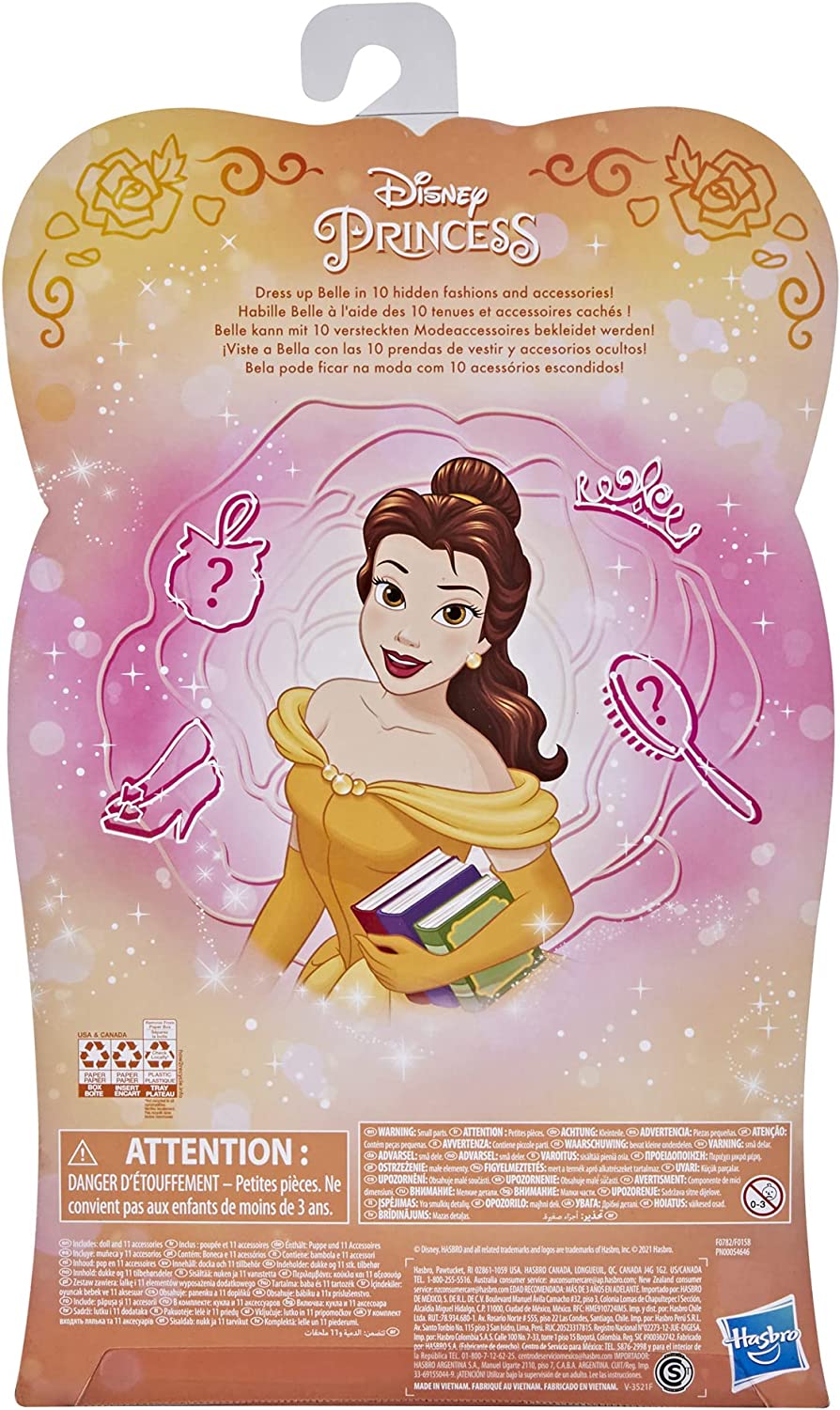 Hasbro Disney Princess Style Surprise Belle, bambola con 10 accessori  segreti, bambola con sorprese nascoste per bambini dai 3 a