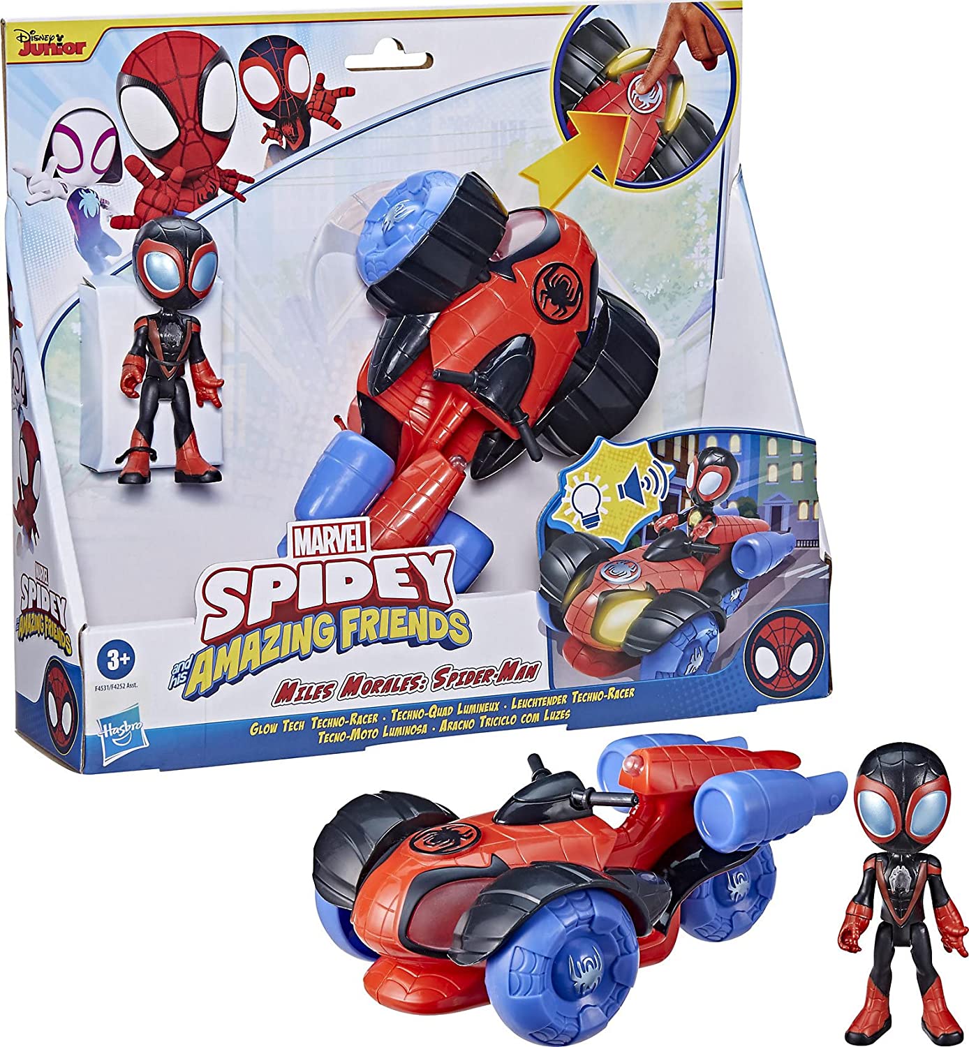 Hasbro - Marvel Spidey e i Suoi Fantastici Amici, Veicolo Techno-Racer con  Tecnologia Glow Tech, con luci e Suoni - F4531