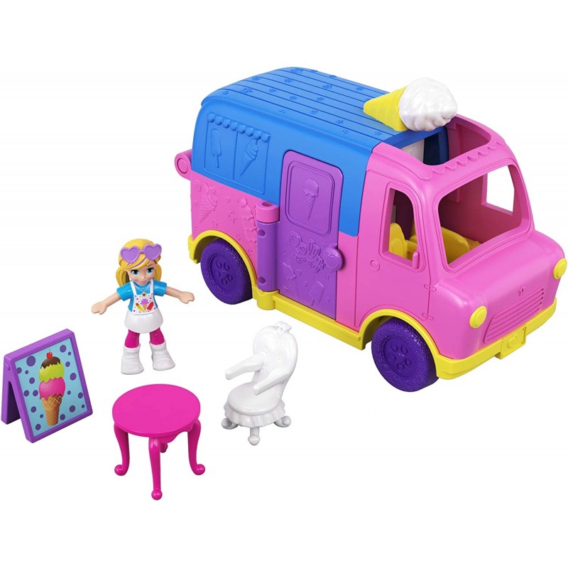 Polly Pocket, Playset Veicolo Furgoncino dei Gelati con Bambola, GGC40