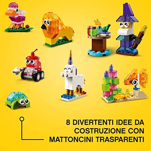 LEGO Classic Mattoncini Trasparenti Creativi, Set di Costruzioni con  Animali, Giochi per Bambini 4 Anni, 11013