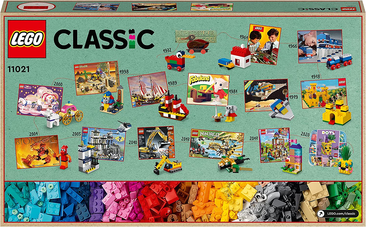 LEGO Classic 90 Anni di Gioco, Scatola con Mattoncini Colorati per 15 Mini  Costruzioni di Modelli Iconici come un Treno Giocatto