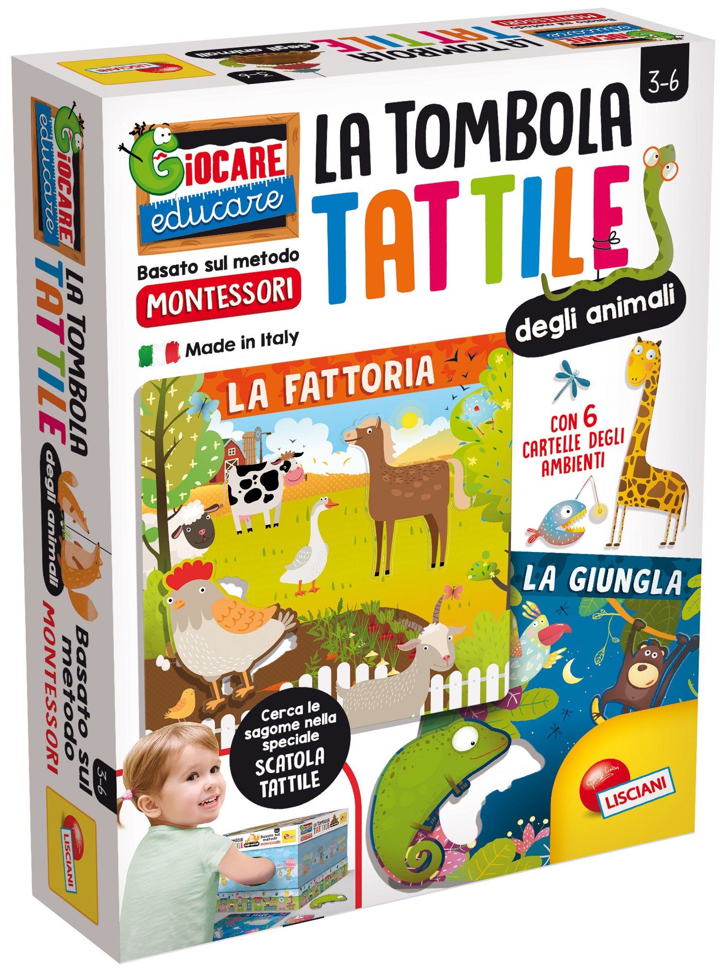 liscianigiochi- montessori tombola tattile degli animali, 72460