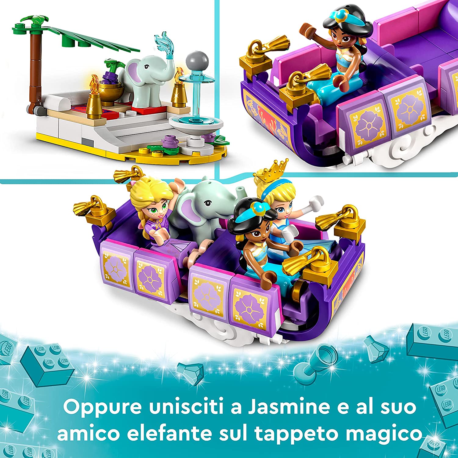 LEGO 43216 Disney Princess Il Viaggio Incantato della Principessa con Mini  Bamboline Cenerentola, Jasmine e Rapunzel, Cavallo e Carrozza Giocattolo,  Tappeto Volante, Mongolfiera, Regalo per Bambini : .it: Giochi e  giocattoli