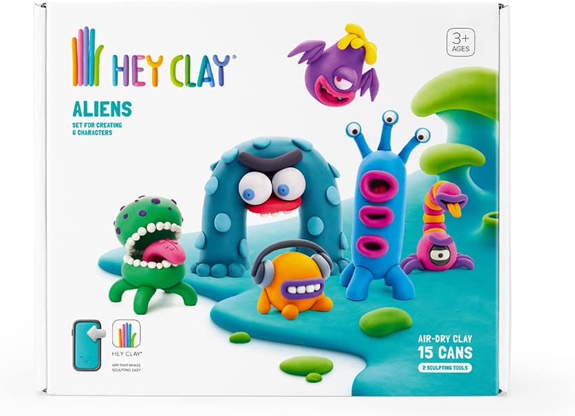 Hey Clay Aliens, pasta modellabile set di base Alieni per Bambini in  confezione da 6 soggetti con 15 colori. Big set 6 mostri al