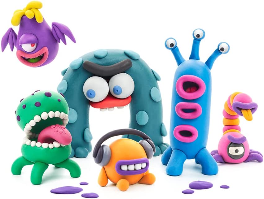 Hey Clay Aliens, pasta modellabile set di base Alieni per Bambini in confezione  da 6 soggetti con 15 colori. Big set 6 mostri al