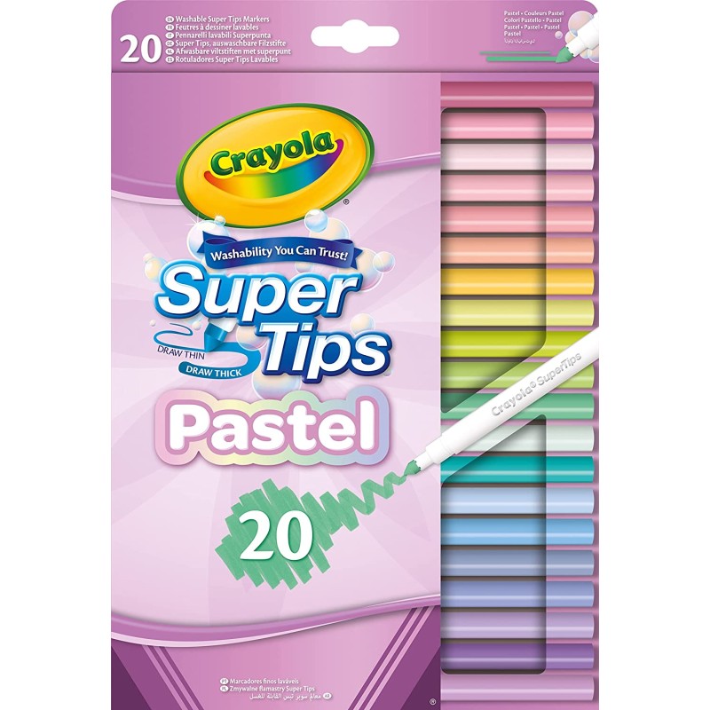 CRAYOLA Pastel- Super Tips, Pennarelli Lavabili Punta Media, Confezione da  20 Pezzi, per Scuola e Tempo