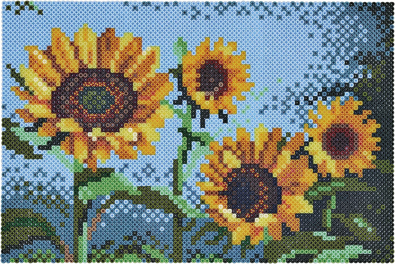 Hama - Scatola Pixel Art & Girasoli - 10.000 perline e 6 piastre - Perline  da stiro Midi - Tempo libero creativo 3608 Giallo/Mar