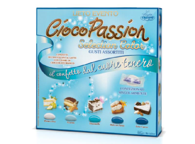 CRISPO Confetti ciocopassion gusti assortiti scatola box lieto evento  copertura celeste 500g, 09778