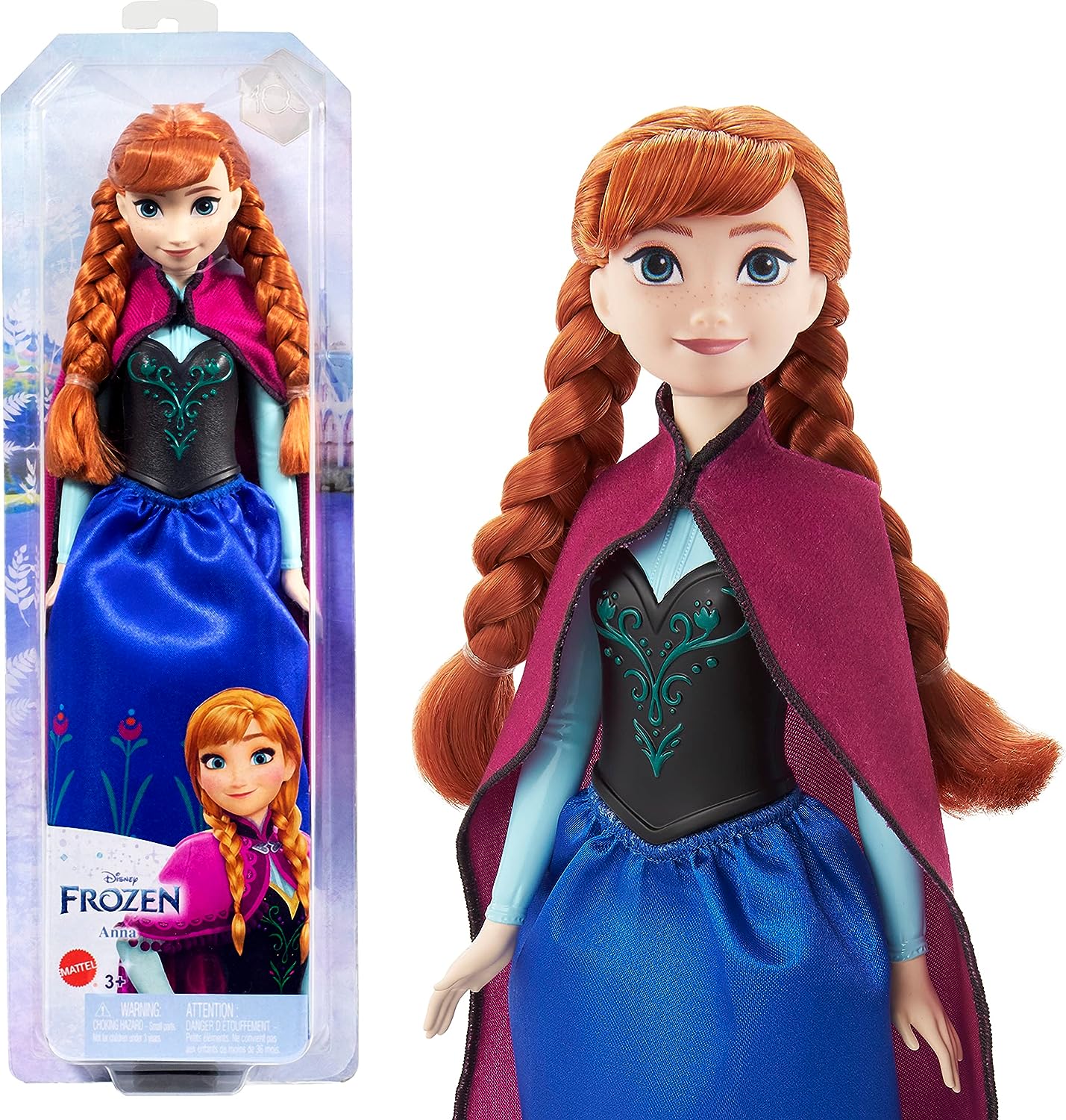 Mattel - Disney Frozen - Anna, bambola con abito elegante e accessori  ispirati al film Dsney Frozen 1, giocattolo per bambini, 3