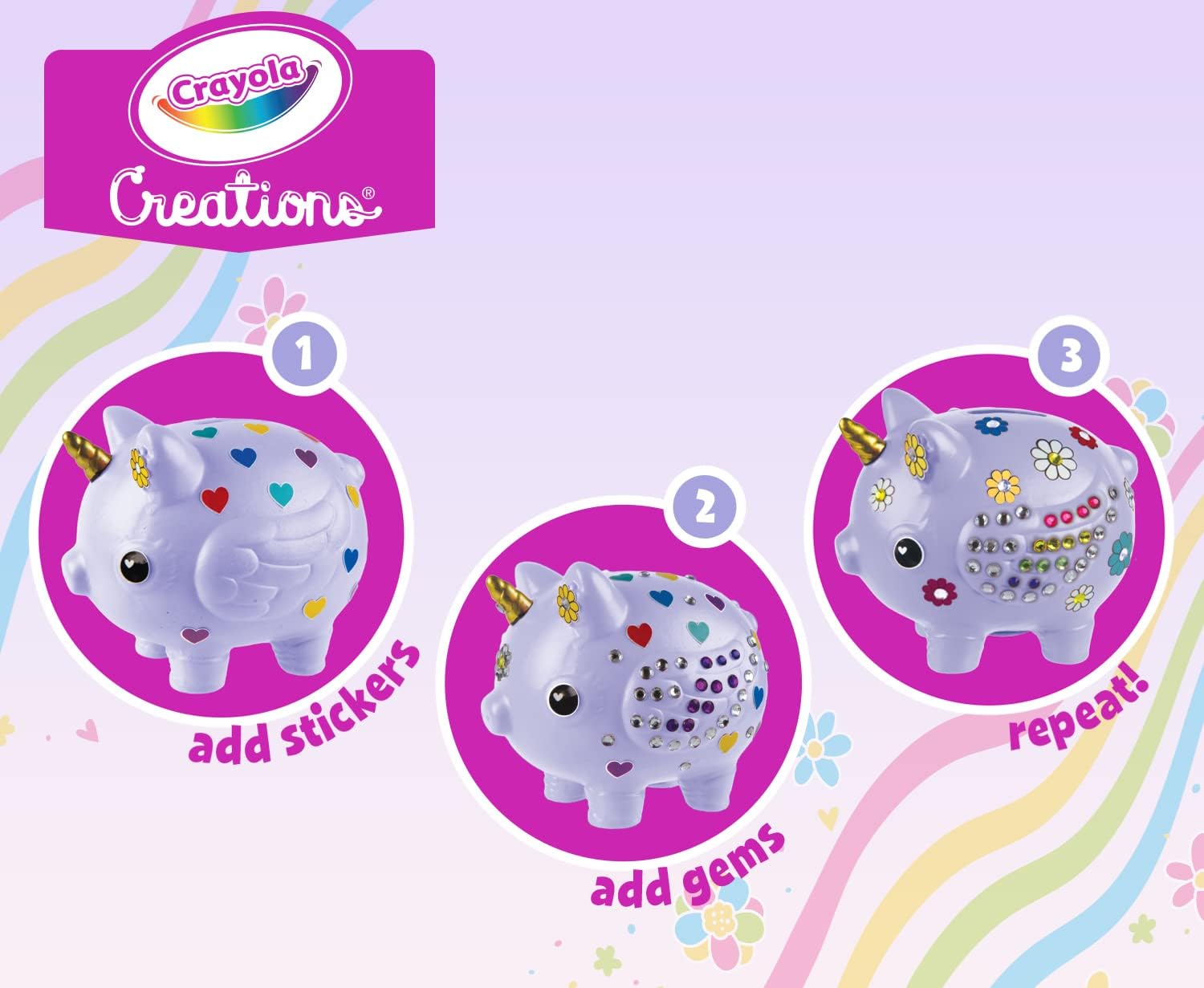 CRAYOLA CREATIONS - Set Decora il Tuo Salvadanaio con Adesivi e