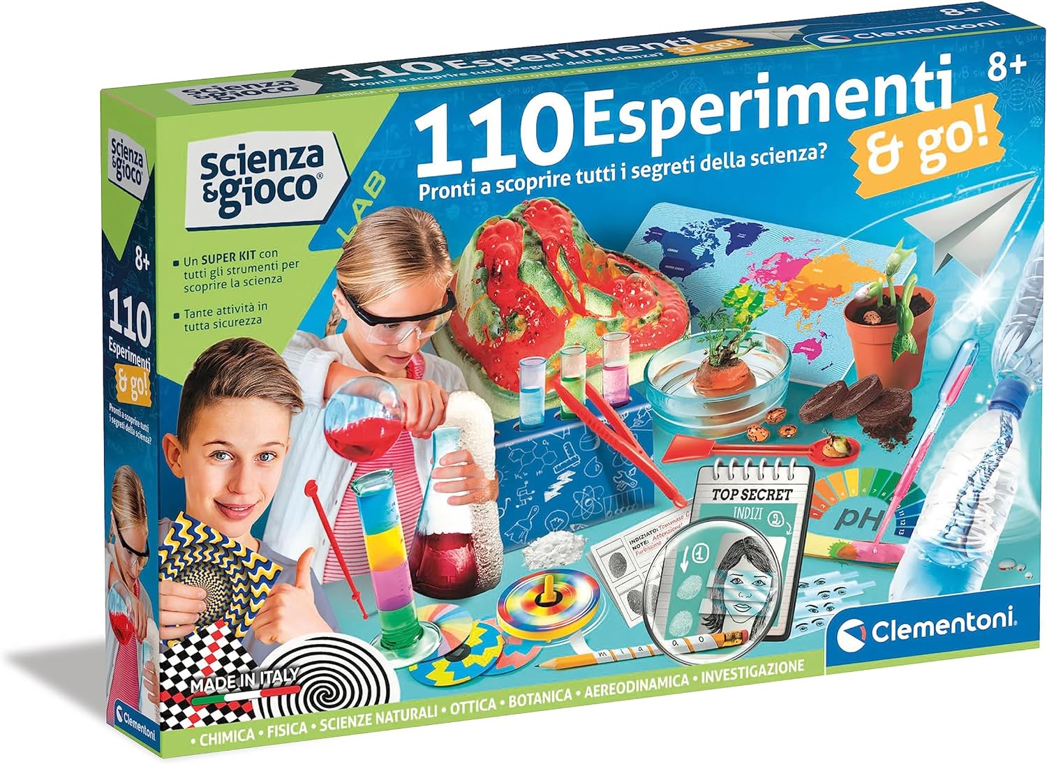 Clementoni - 19361 - Lab-110 Go-Gioco Scientifico, Laboratorio di Scienze,  Esperimenti per Bambini di Chimica, Fisica, Botanica