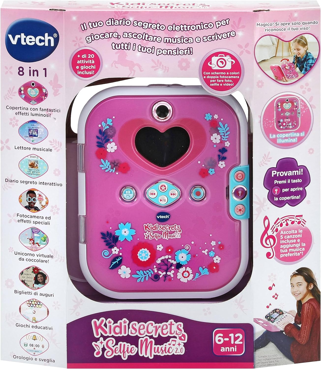 VTech KidiSecrets Selfie Music 2.0, Diario Segreto Interattivo Doppia Fotocamera  e MP3 VT541907