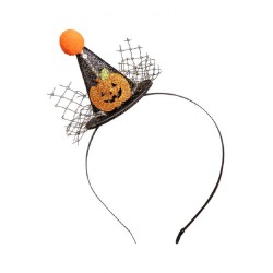 Carnival Toys - Cappellino Nero Glitter con Pom pon e Zucca con Cerchietto, 03797