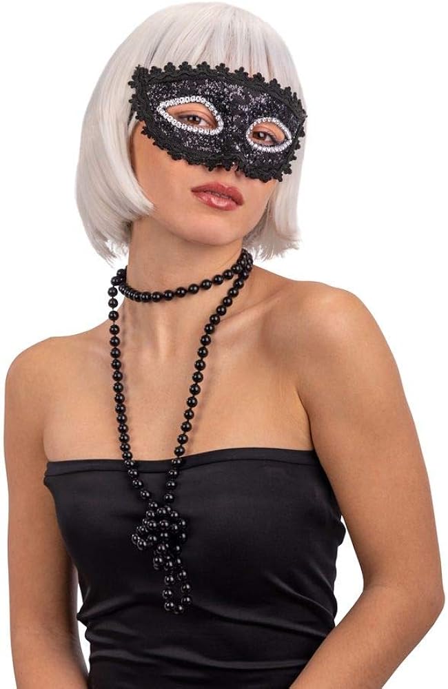 Carnival Toys - Maschera Nera in Plastica con Pizzo e Strass, 01270