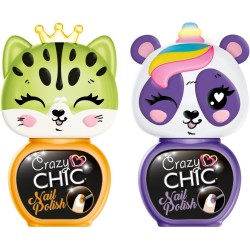 Clementoni - 2 Smalti Bambina Colorati Crazy Chic - Lovely Nail Polishes: Panda e Tigre, Kit Unghie per Bambine 6 Anni, Non Toss