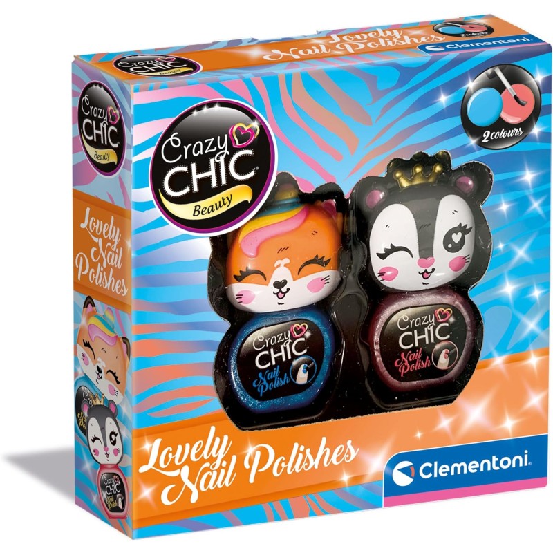 Clementoni - Crazy Chic-Lovely Nail Polishes: Pantera E Volpe-Kit 2 Colorati, Smalti Bambine 6 Anni, Decorazione Unghie, Non Tos