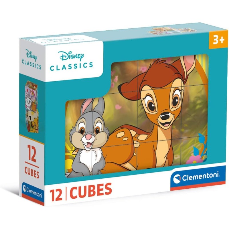 Clementoni - Disney Classics Classics-12 Pezzi Bambini 3 Anni, Cartoni Animati, Cubi, Puzzle, 41196