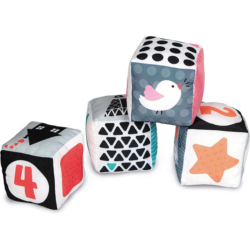 Clementoni - Black &amp;  White Soft Activity Blocks, 4 cubi Morbidi Bambini in Stoffa-Gioco Neonato Bianco e Nero, 100% Lavabil