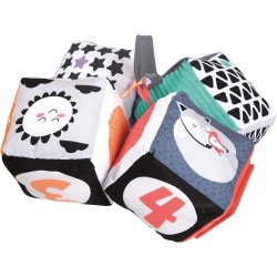 Clementoni - Black &amp;  White Soft Activity Blocks, 4 cubi Morbidi Bambini in Stoffa-Gioco Neonato Bianco e Nero, 100% Lavabil