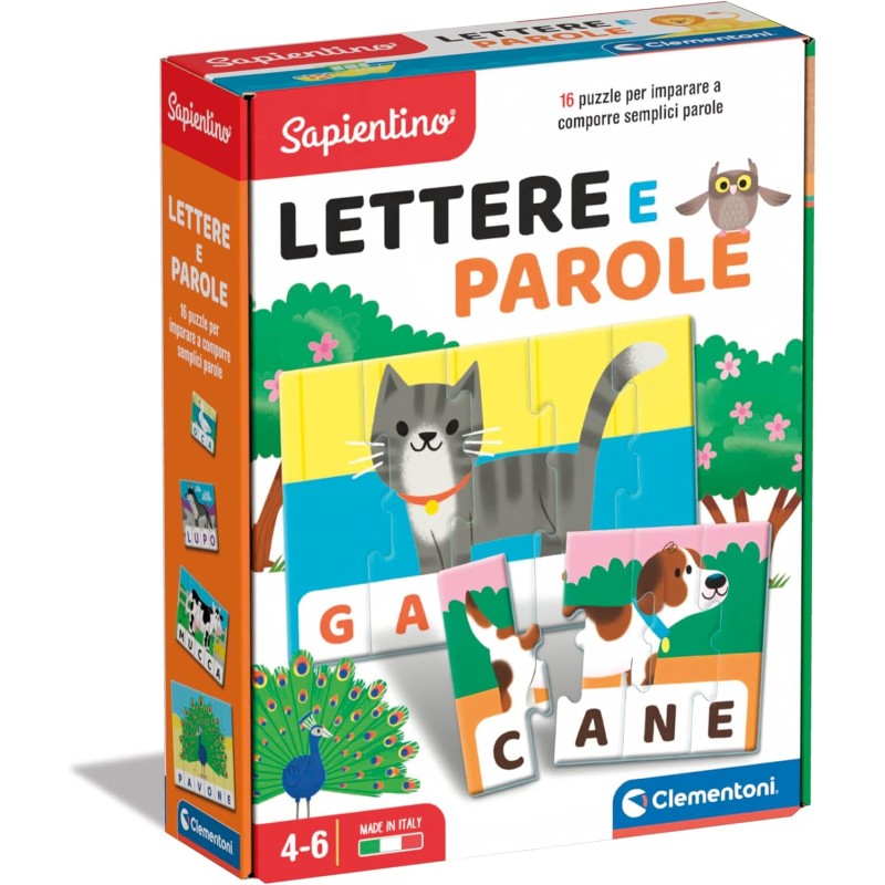 Clementoni - Sapientino Flashcards, Lettere E Parole, Gioco Educativo per Bambini 4 Anni con Tessere Illustrate, Made In Italy, 