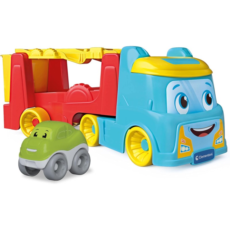 Clementoni - Tumbling Car Transporter in Plastica Riciclata con Camion Trasportatore, Pista per Auto e Macchinina, Gioco Prima I