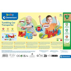 Clementoni - Tumbling Car Transporter in Plastica Riciclata con Camion Trasportatore, Pista per Auto e Macchinina, Gioco Prima I