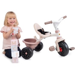 Smoby - Triciclo Be Fun Rosa, evolutivo, con struttura in metallo, asta parentale removibile, 15 mesi