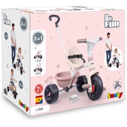 Smoby - Triciclo Be Fun Rosa, evolutivo, con struttura in metallo, asta parentale removibile, 15 mesi