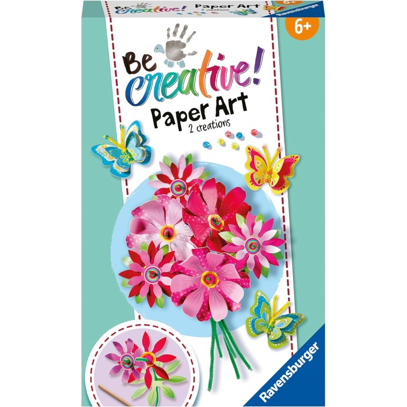 Ravensburger - BeCreative Paper Art Flowers &amp; Butterflies, Fai da Te per Bambini dai 6 Anni