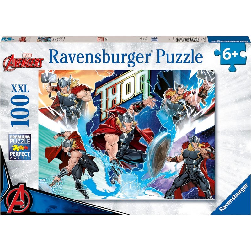 Ravensburger - Puzzle XXL Marvel Thor, Idea Regalo per Bambini 6+ Anni, Gioco Educativo e Stimolante, 100 pezzi