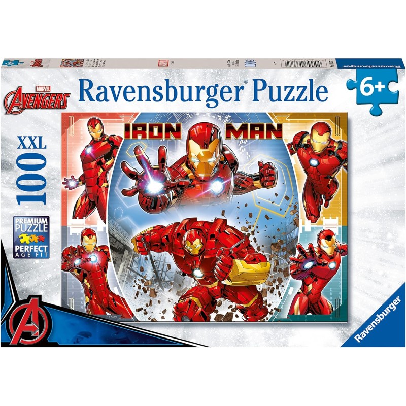 Ravensburger - Puzzle XXL Marvel Iron Man, Idea Regalo per Bambini 6+ Anni, Gioco Educativo e Stimolante, 100 pezzi