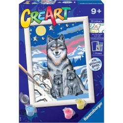 Ravensburger - CreArt, Lupi al Chiaro di Luna con Glitter, Gioco Creativo per Bambini, Contiene una Tavola Prestampata e un Trac