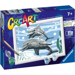 Ravensburger CreArt Serie E: Delfini giocherelloni, Kit per Dipingere con i Numeri, Contiene una Tavola Prestampata, Pennello, C