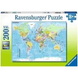 Ravensburger - Puzzle Mappa del mondo, 200 Pezzi XXL, EtÃ  Raccomandata 8+ Anni