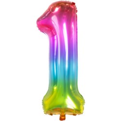 Palloncino in alluminio Yummy Gummy Rainbow Numero 1, 34&quot; - 86 cm, Multicolore, 1 pz, 5FL63241