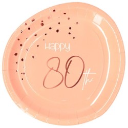 Piatto carta 23 cm Happy 80th Birthday, Elegant Lush Blush Rosa 8 pz, 5FL67180