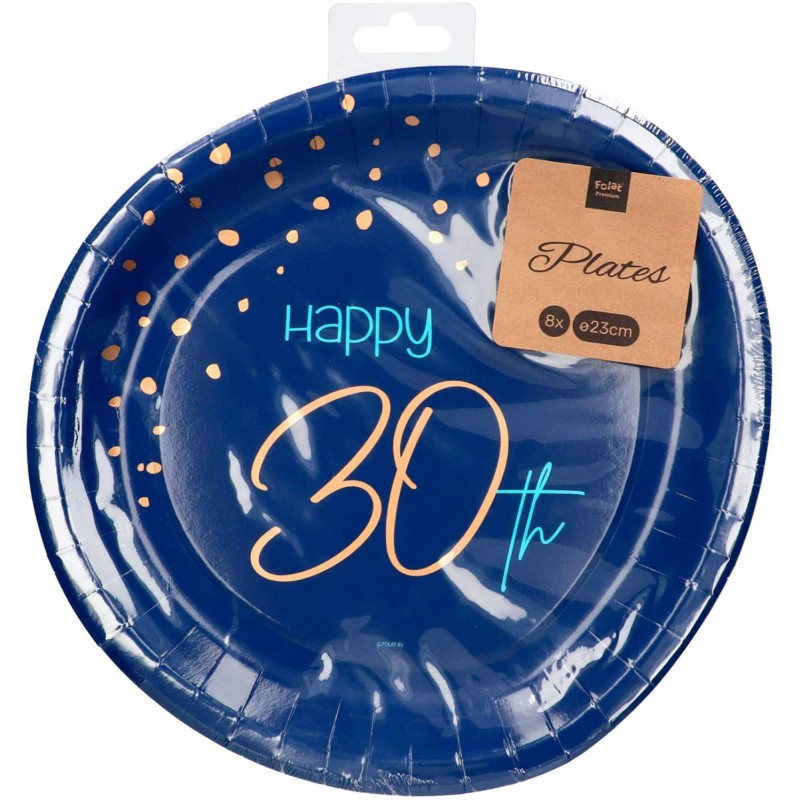 Piatti di Carta 23 cm Elegant Blu 30 Anni 8Pz, 5FL66130