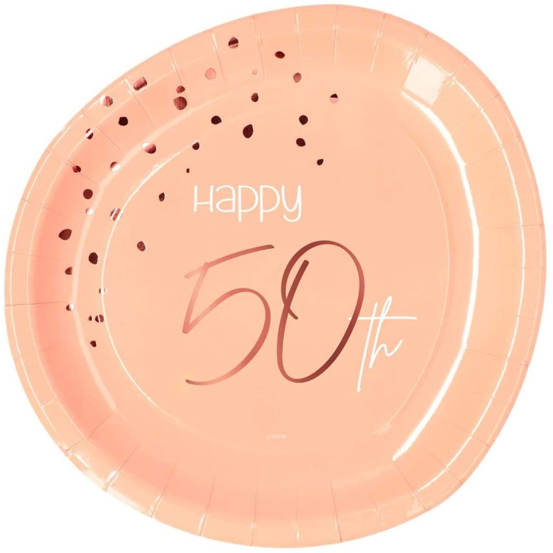 Piatto carta 23 cm Happy 50th Birthday, Elegant Lush Blush Rosa 8 pz, 5FL67150