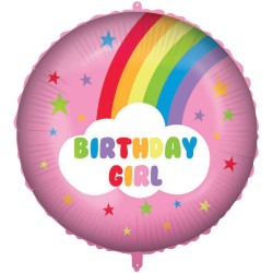 Pallone foil 18&quot; - 45 cm RAINBOW BIRTHDAY GIRL con PESETTO e NASTRO, 1 pz, 5PR92418