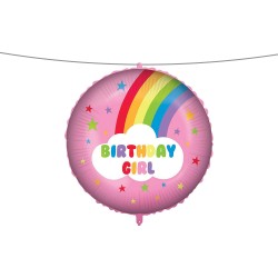 Pallone foil 18&quot; - 45 cm RAINBOW BIRTHDAY GIRL con PESETTO e NASTRO, 1 pz, 5PR92418