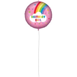 Pallone foil 18&quot; - 45 cm RAINBOW BIRTHDAY GIRL con PESETTO e NASTRO, 1 pz, 5PR92418