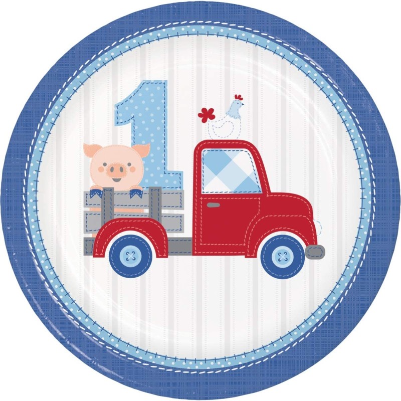 Piatto di carta 23 cm FARMHOUSE BOY per primo compleanno, 8 pz, 8C339867