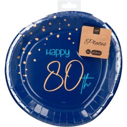 Piatti di Carta 23 cm Elegant Blu 80 Anni 8Pz, 5FL66180