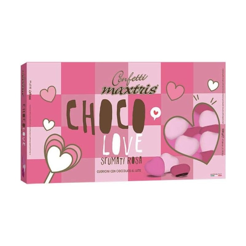 MAXTRIS Confetti CHOCO LOVE - Cuoricini Sfumati con Cioccolato al Latte (Rosa) 500gr, MAX00090