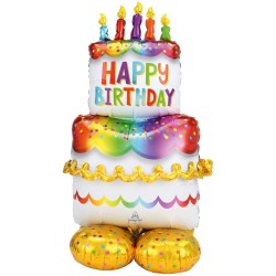 Pallone foil AirLoonz Birthday Cake 68 x 134 cm - SI GONFIA AD ARIA - 1 pz, 7A4244911